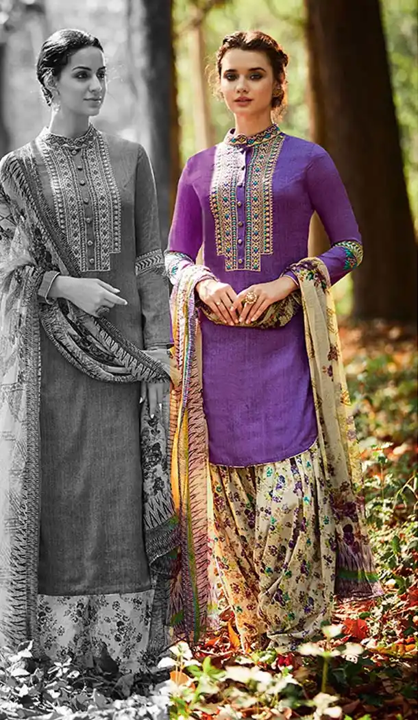 Purple Color Cotton Embroidery Punjabi Patiyala Suit | FH588586584