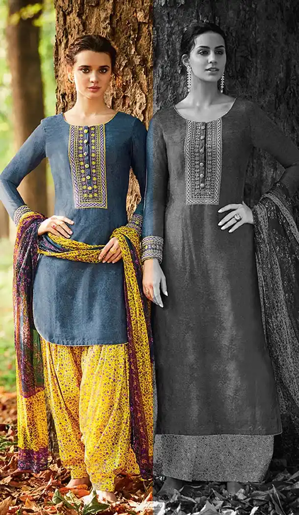 Cyan Blue Color Cotton Embroidery Punjabi Patiyala Suit | FH588586585