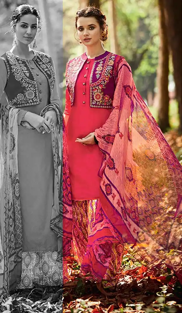 Deep Pink Color Cotton Embroidery Punjabi Patiyala Suit | FH588586587