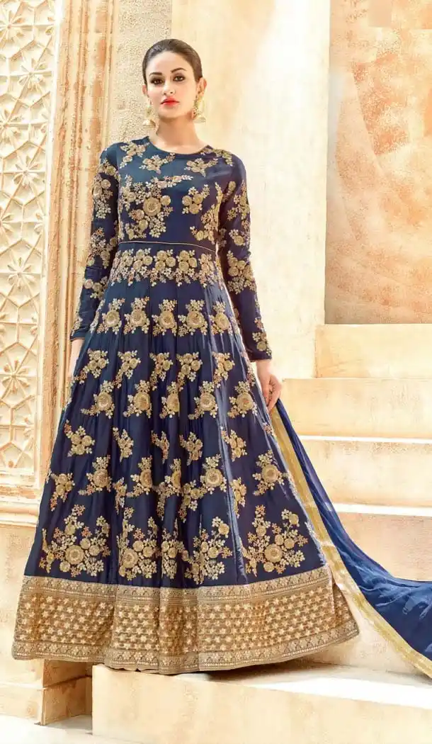 Navy Blue Color Art Silk A Line Style Anarkali Salwar Kameez | FH588786598