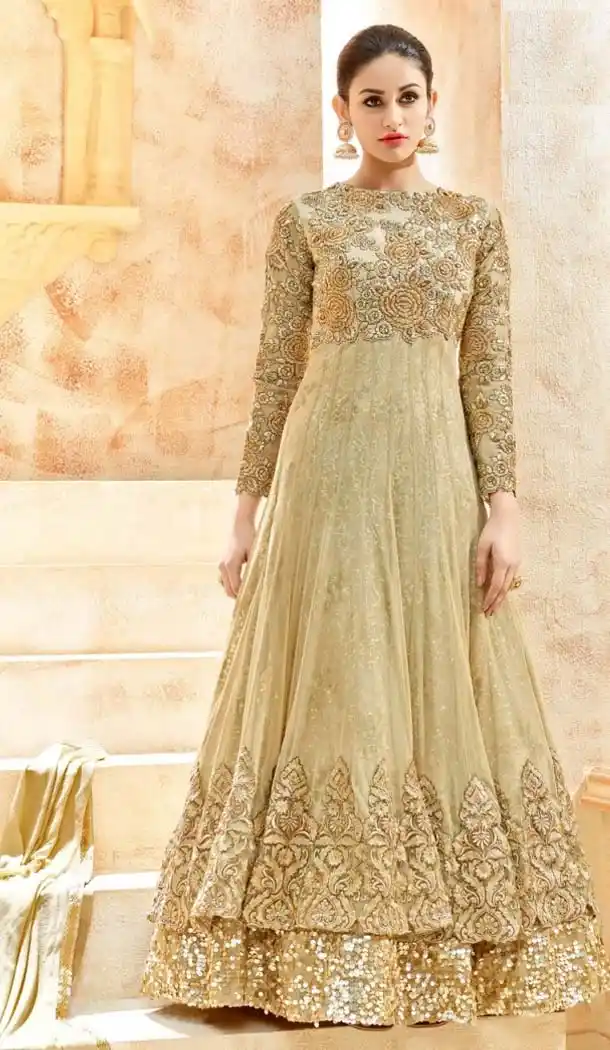 Beige Color Net A Line Style Anarkali Salwar Kameez | FH588786602
