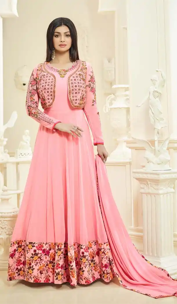 Bollywood Actress Ayesha Takia Salmon Georgette Suit | FH591086858