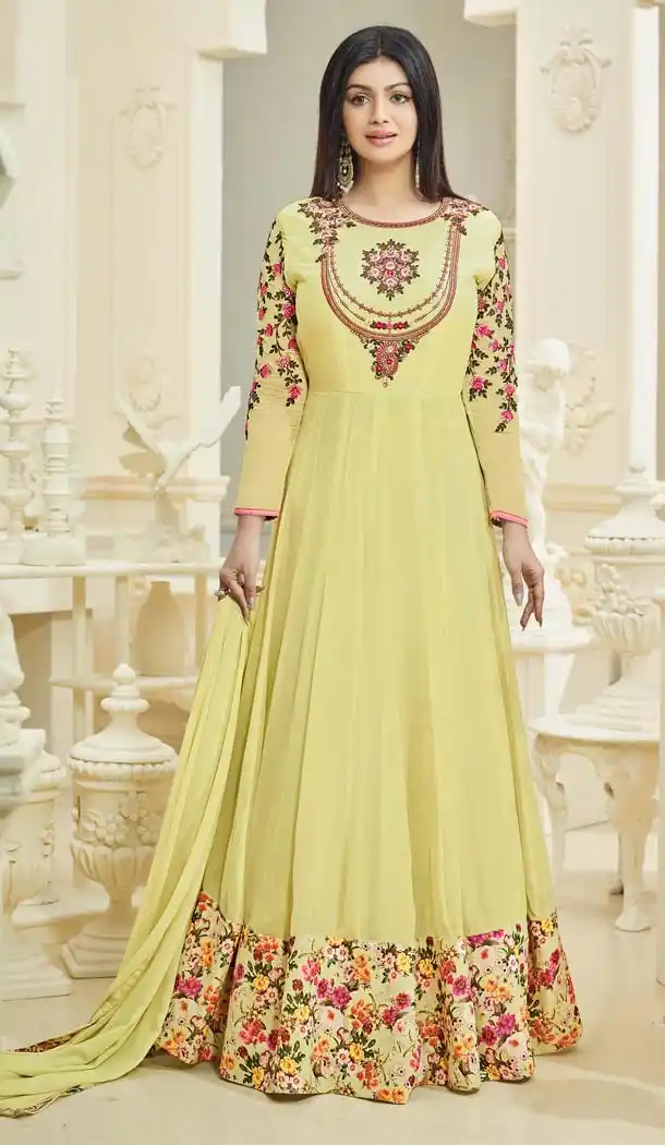 Bollywood Actress Ayesha Takia Yellow Georgette Suit | FH591086860