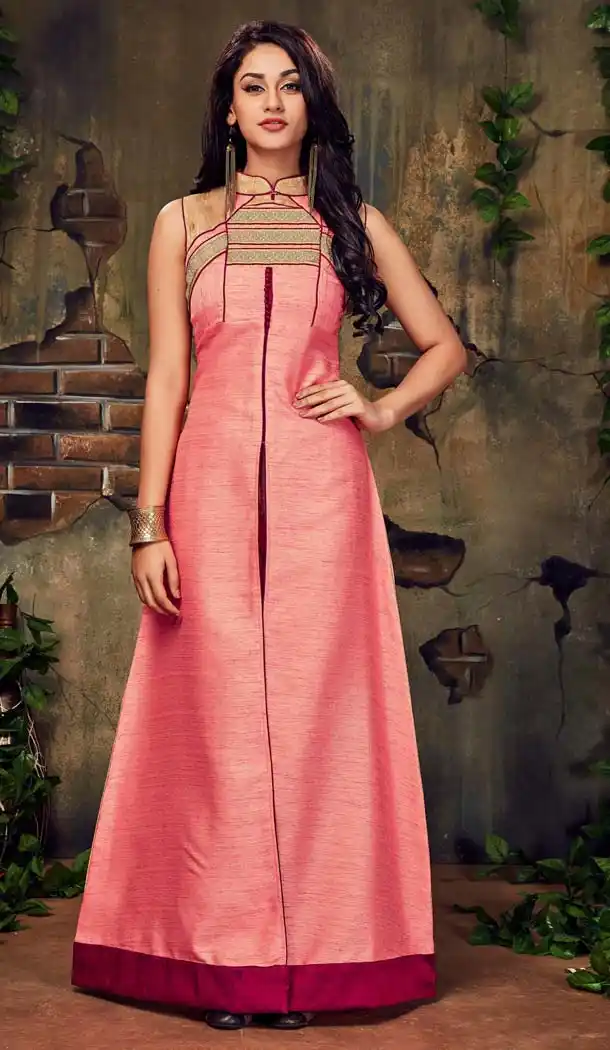 Pink Color Silk Achkan Style Party Wear Readymade Kurtis | FH592086958