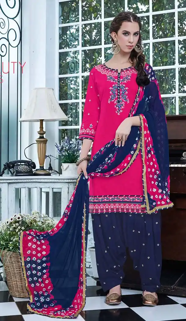 Pink Color Cotton Embroidery Casual Panjabi Suit | FH592386978