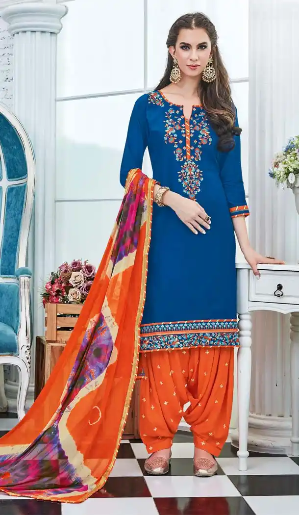 Blue Color Cotton Embroidery Casual Panjabi Suit | FH592386980