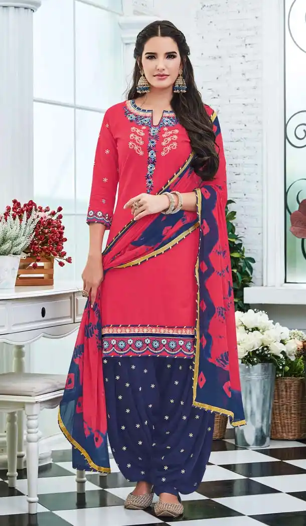 Pink Color Cotton Embroidery Casual Panjabi Suit | FH592386981
