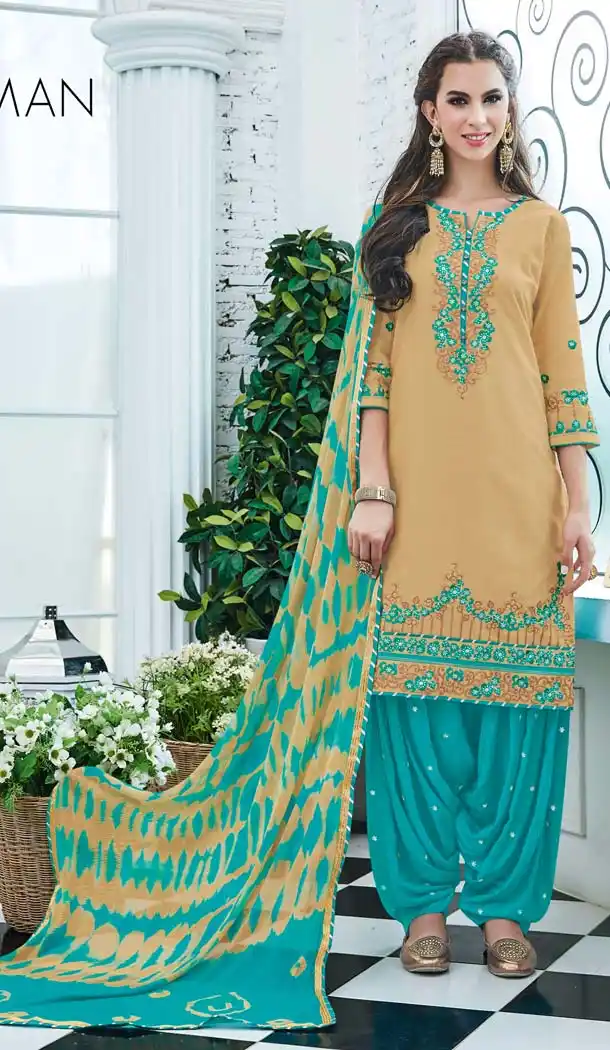 Beige Color Cotton Embroidery Casual Panjabi Suit | FH592386986