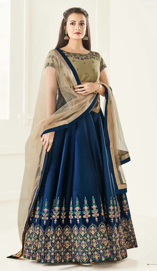Bollywood Celebrity Diya Mirza A Line Churidar in Blue | FH597487524