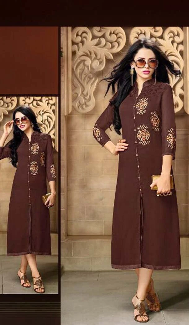 Chocolate Color Georgette Party Wear Readymade Kurtis | FH598487636