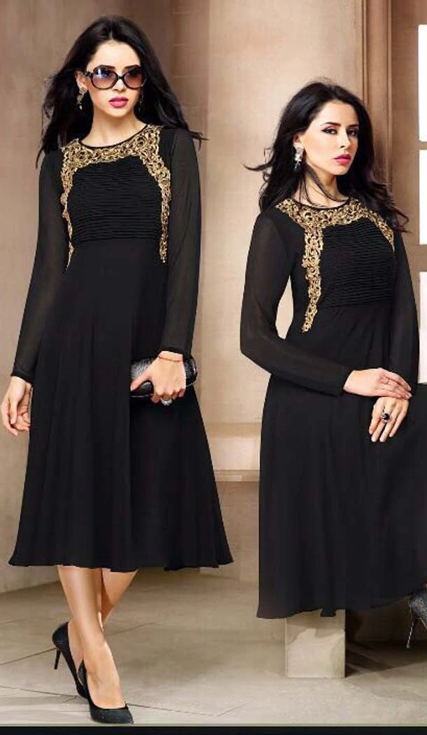 Black Color Georgette Party Wear Readymade Kurtis | FH598487640