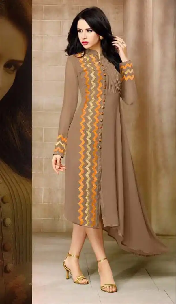 Tan Brown Color Georgette Party Wear Readymade Kurtis | FH598487641