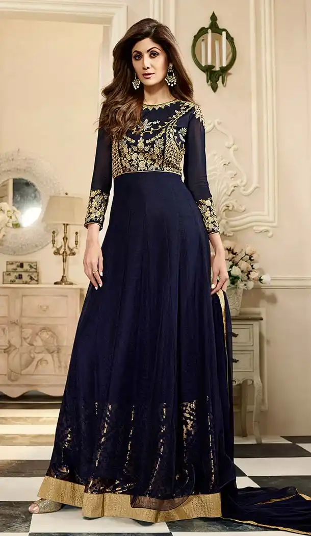 Celebrity Shilpa Shetty Georgette Party Wear Salwar Kameez in Navy Blue | FH598787675
