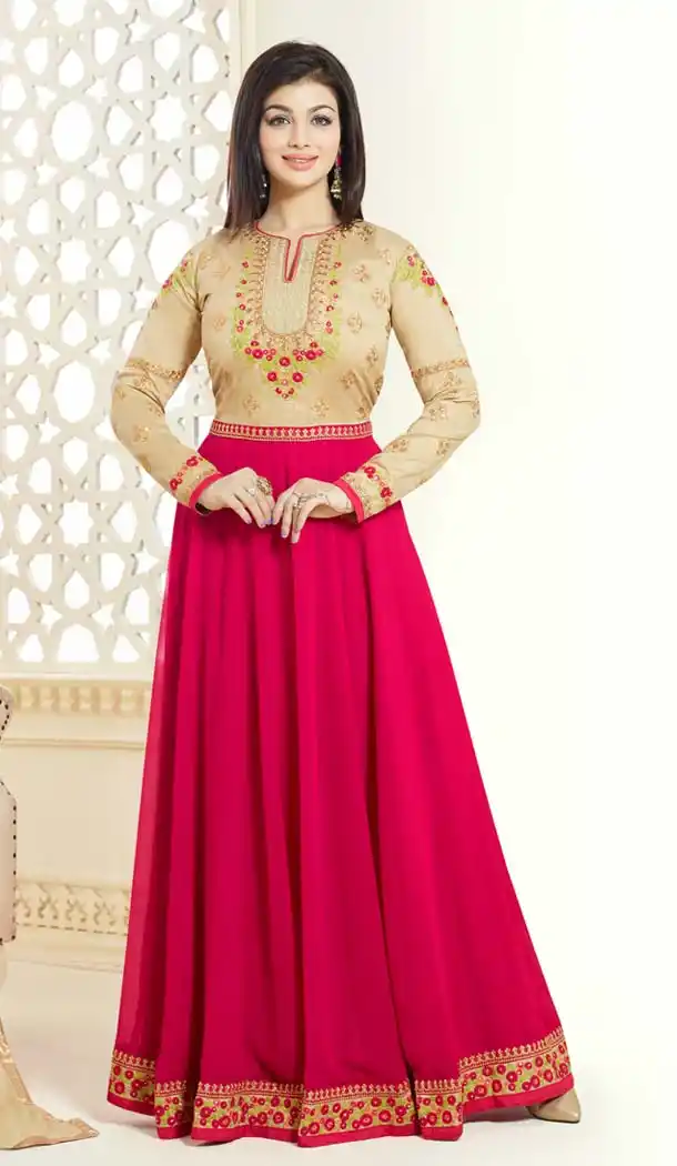Ayesha Takia Deep Pink Georgette A Line Style Churidar Kameez | FH600287836