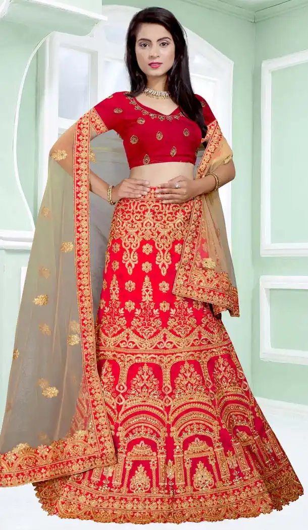 Red Color Silk A Line Style Traditional Lehenga Choli | FH600687862
