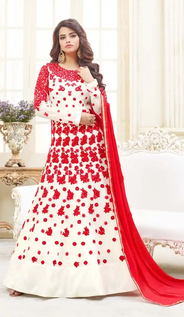 Women White Color Georgette A Line Style Churidar Kameez | FH601487921