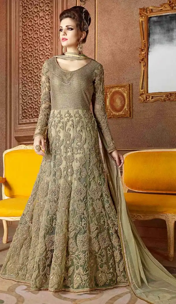 Tan Brown Color Net Anarkali Style Designer Salwar Kameez | FH602988082