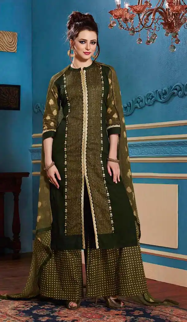 Green Color Printed Achkan Palazzo Salwar Kameez | FH603388094
