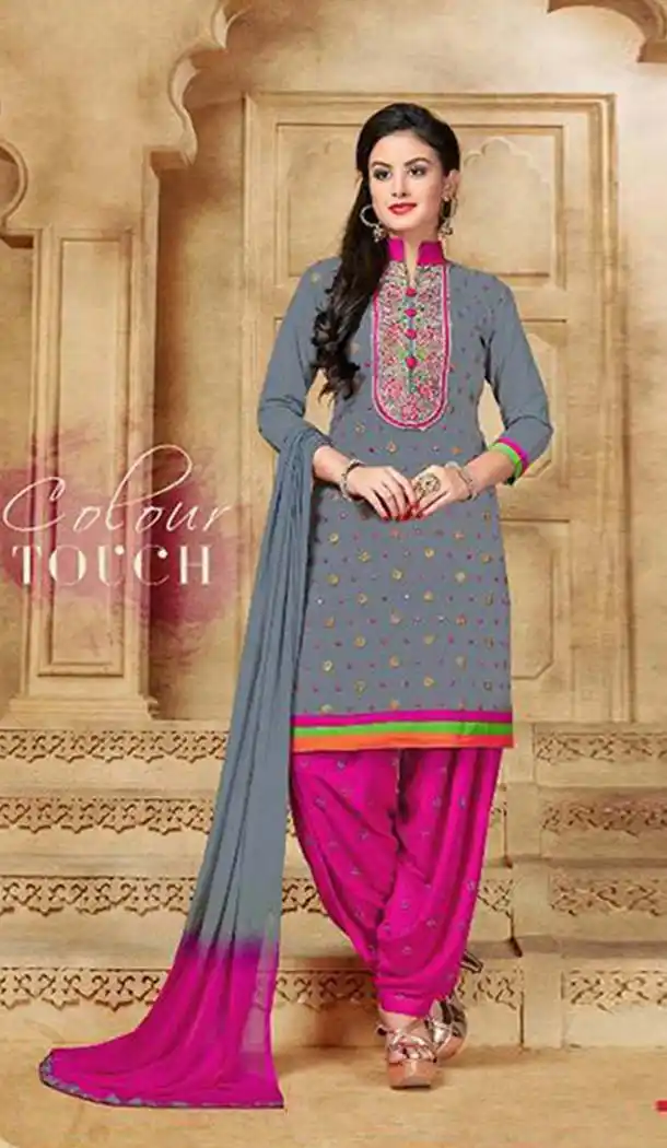 Slate Grey Color Cotton Straight Casual Patiyala Dresses | FH605488293