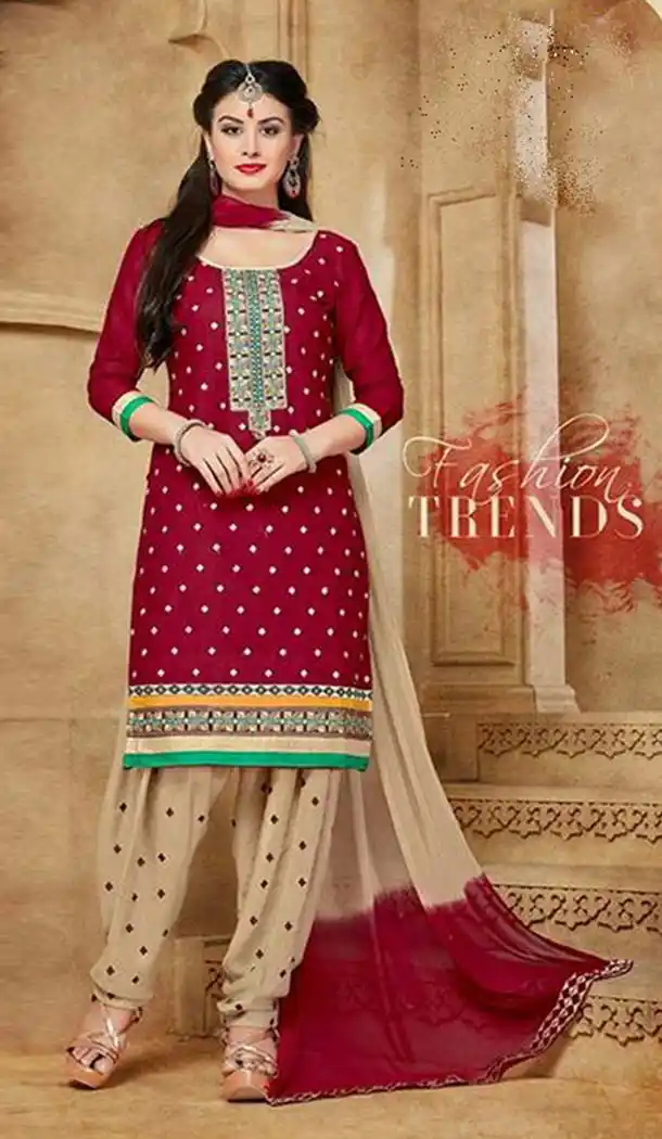 Crimson Color Cotton Straight Casual Patiyala Dresses | FH605488295