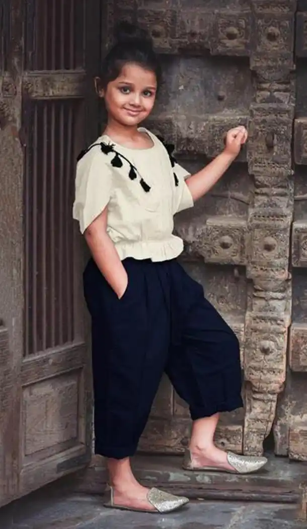 Blue and Cream Khadi Work Western Clothe For Girls | FH607488495
