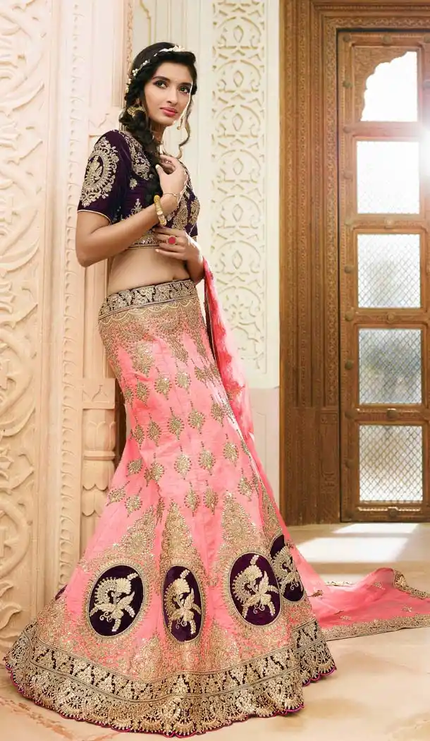 Exquisite Silk Pink Designer Ring Ceremonies Lehenga | FH607688516