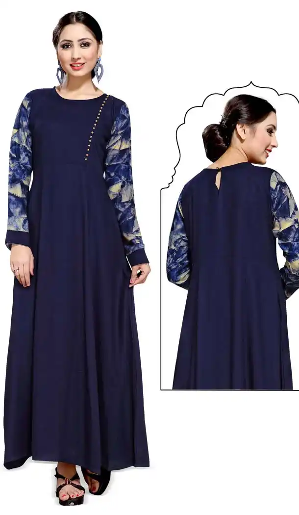 Blue Color Readymade Cotton Kurti in A-line Style | FH609988781