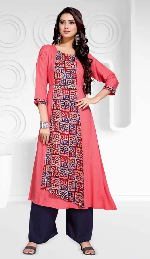 Salmon Color Readymade Cotton Kurti in Straight Style | FH609988786