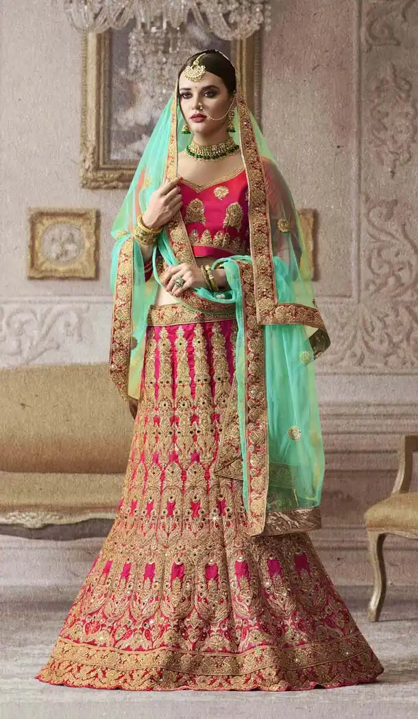 Women Pink Color Banarasi Silk A Line Engagement Lehenga | FH611088881