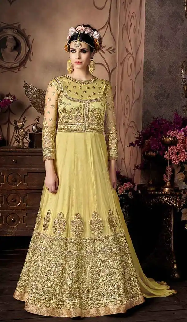 Yellow Color Net Long Anarkali Style Designer Salwar Kameez | FH611188887