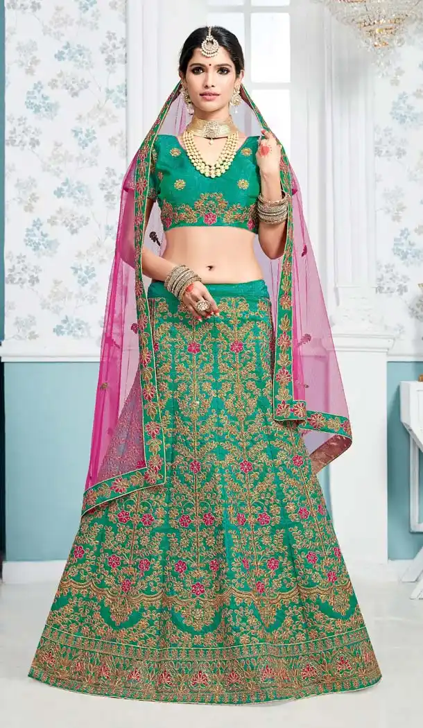 Greenish Blue Color Art Silk Embroidery A Line Party Wear Lehenga |FH611788991