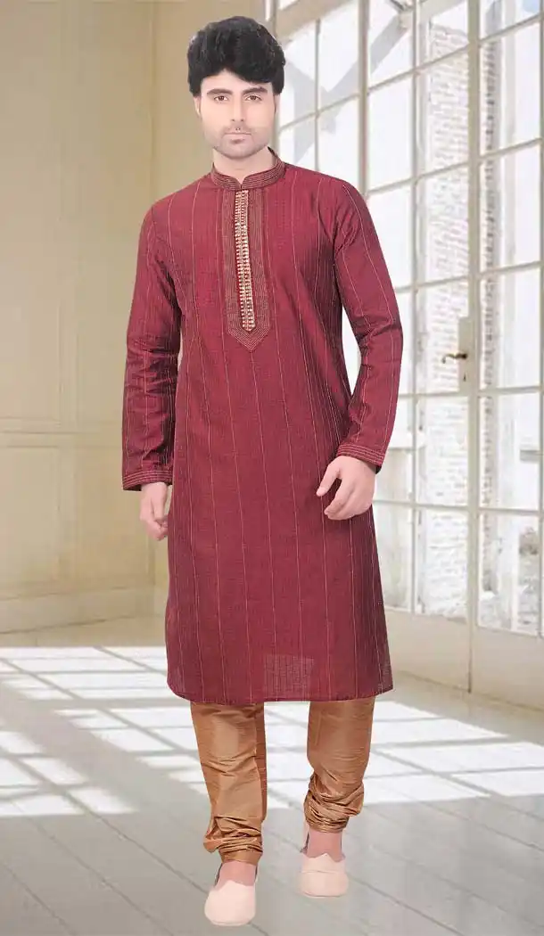 Maroon Color in with Silk Fabric Mens Wear Readymade Kurta Pajama | FH614286240