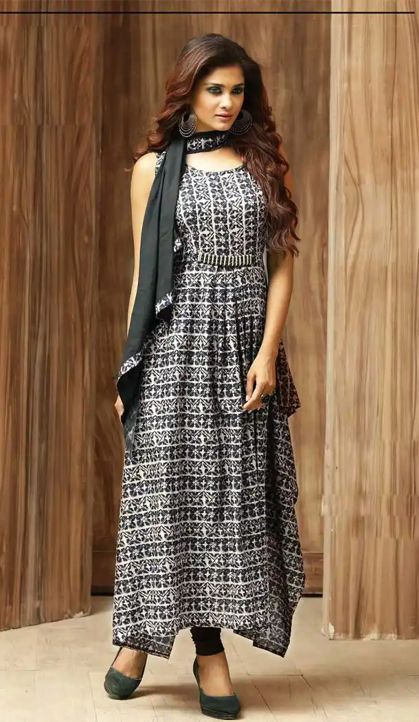 A-line Style Cotton Printed White Color Readymade Kurti | FH616989539