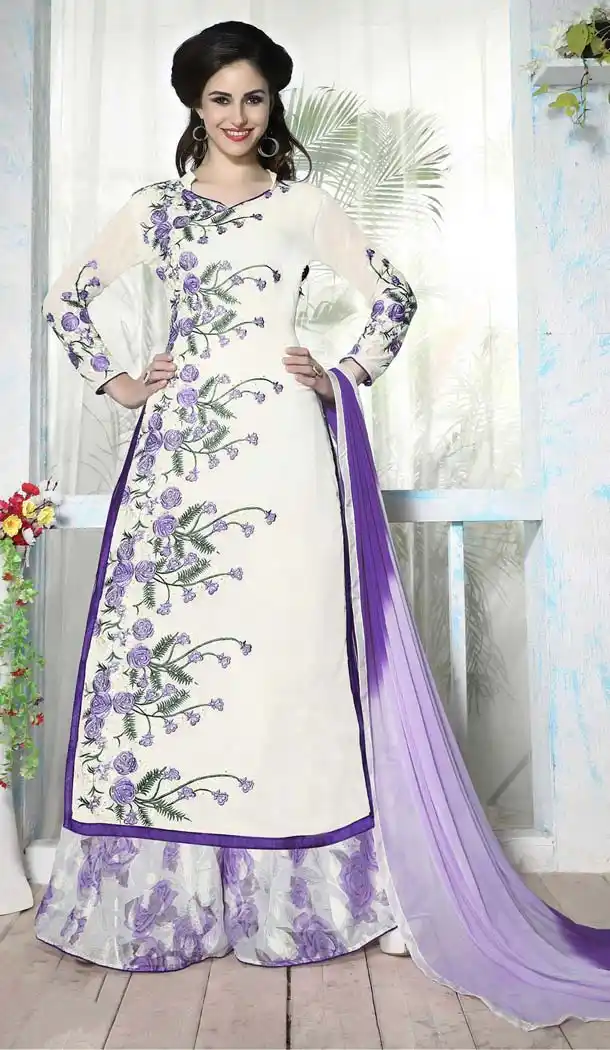 White Color Georgette Embroidery Work Palazzo Suit | FH617089532