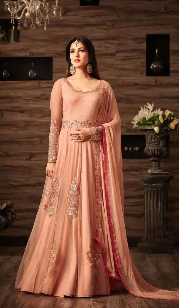 A Line Crystals Stones Work Papayawhip Color Party Wear Churidar Suit | FH617889600