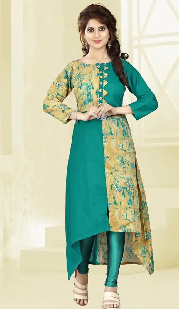 Green Color Cotton Party Wear Style Readymade Kurti | FHKF735469953