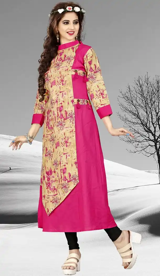 Pink Color Cotton Party Wear Style Readymade Kurti | FHKF735469954