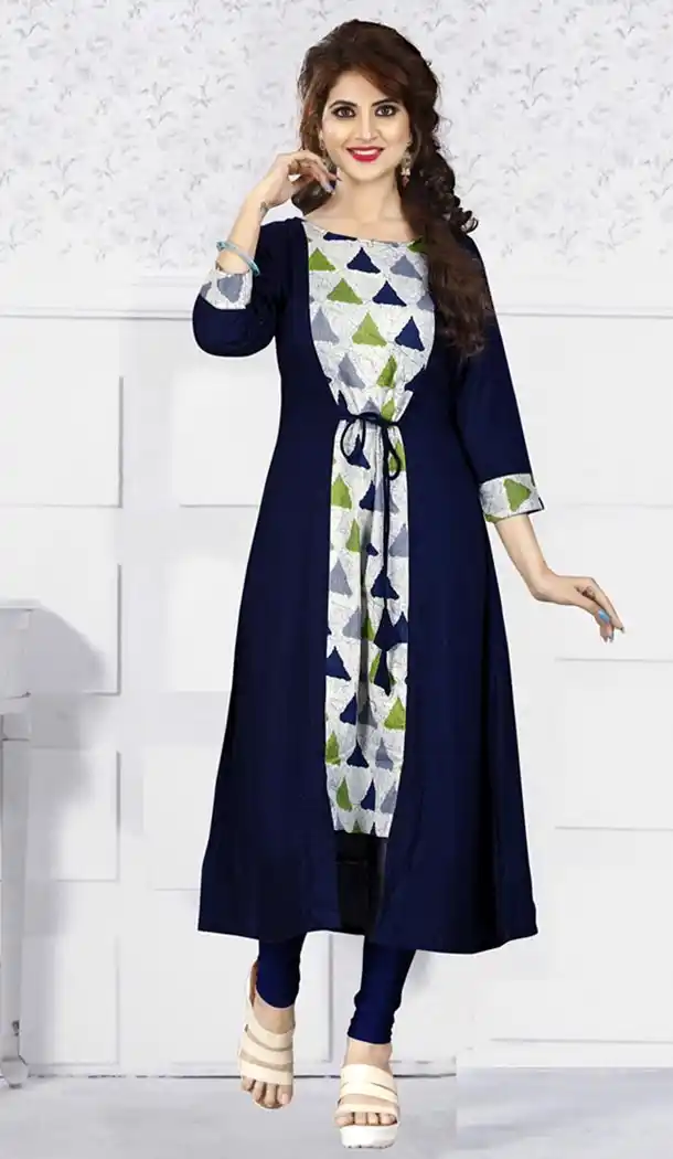 Navy Blue Color Rayon Party Wear Style Readymade Kurti | FHKF7354699536