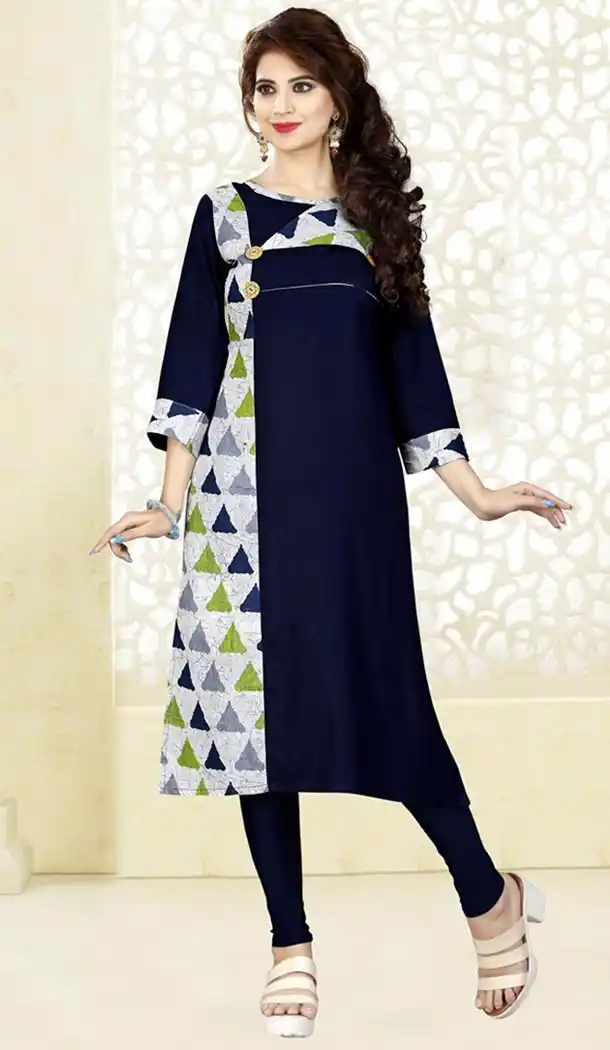 Rayon Navy Blue Color Party Wear Style Readymade Kurti | FHKF735469957