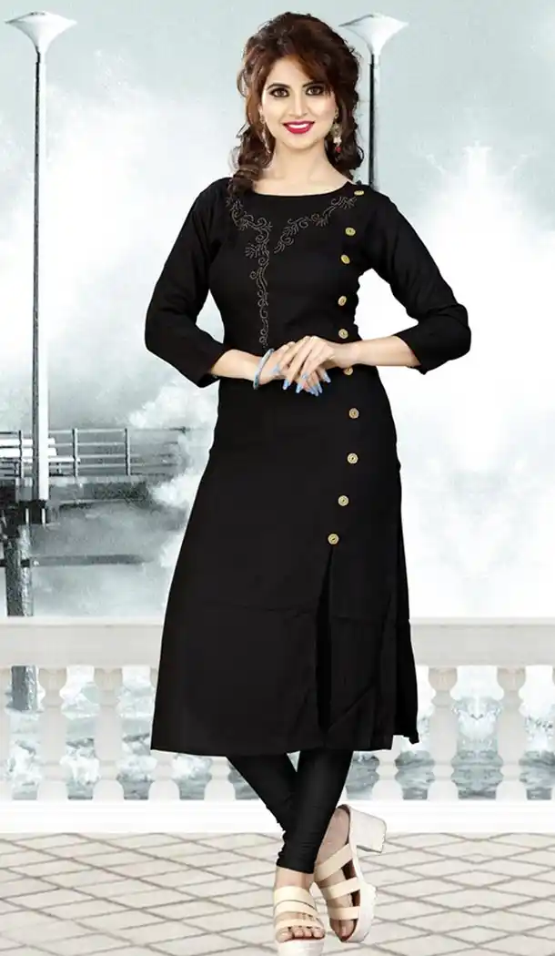 Black Color Rayon Party Wear Style Readymade Kurti | FHKF735469958