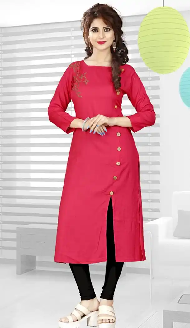 Pink Color Rayon Party Wear Style Readymade Kurti | FHKF735469959