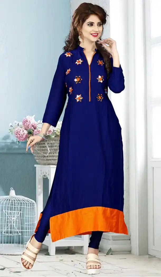 Blue Color Rayon Party Wear Style Readymade Kurti | FHKF735469966