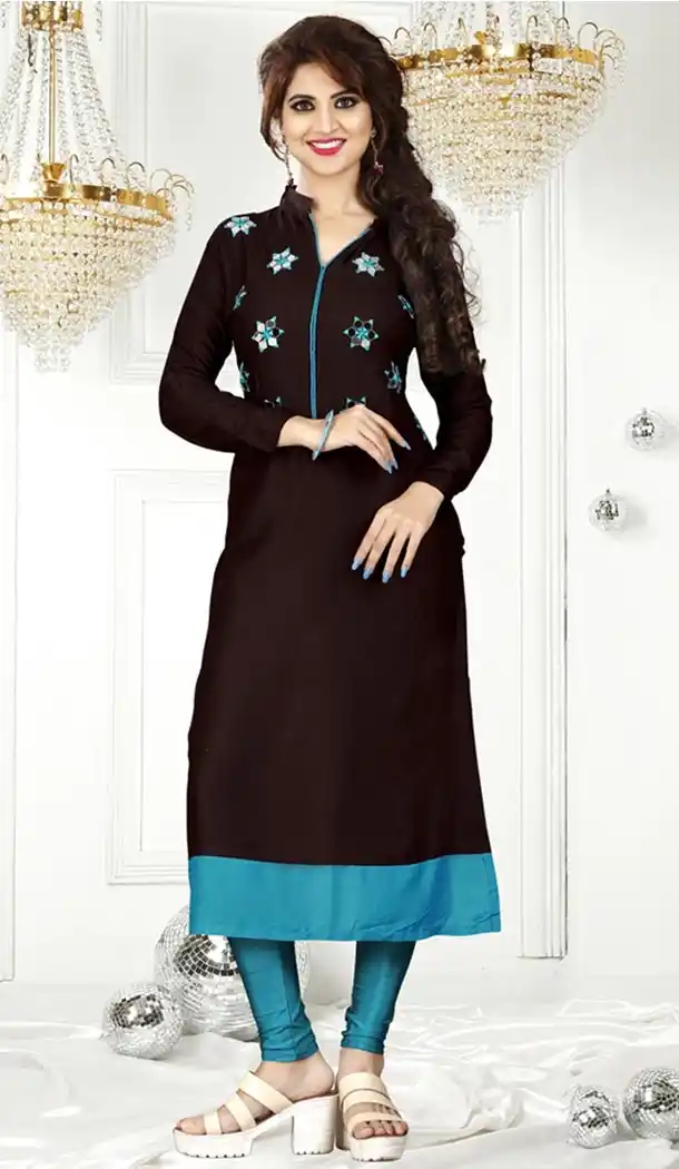 Brown Color Rayon Party Wear Style Readymade Kurti | FHKF735469968