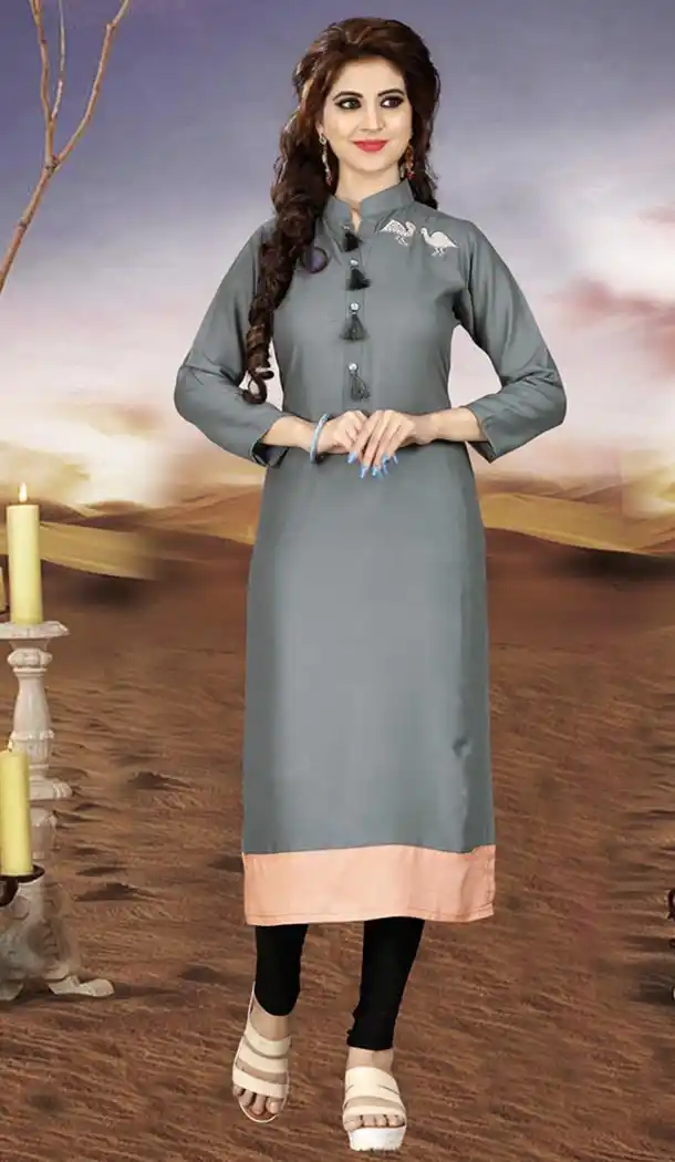 Grey Color Rayon Party Wear Style Readymade Kurti | FHKF735469971