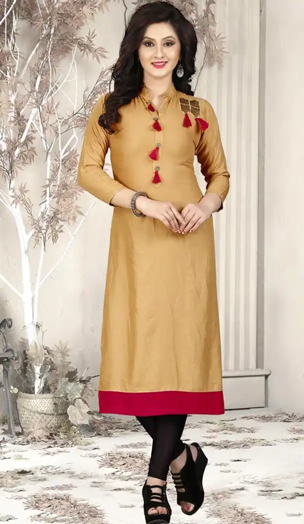 Beige Color Rayon Party Wear Style Readymade Kurti | FHKF735469973