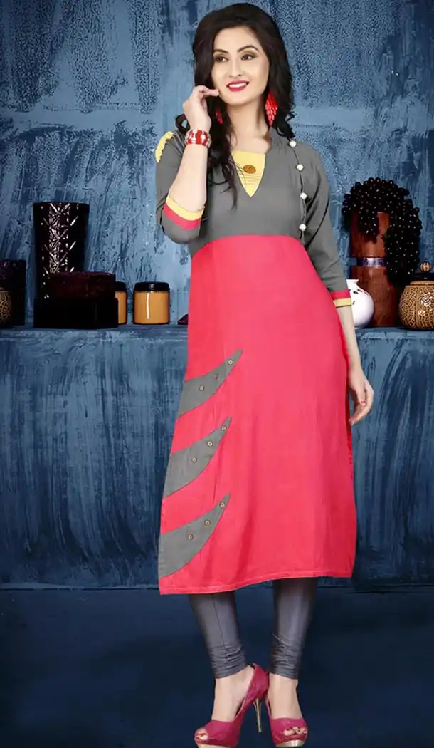 Pink Color Rayon Party Wear Style Readymade Kurti | FHKF735469974