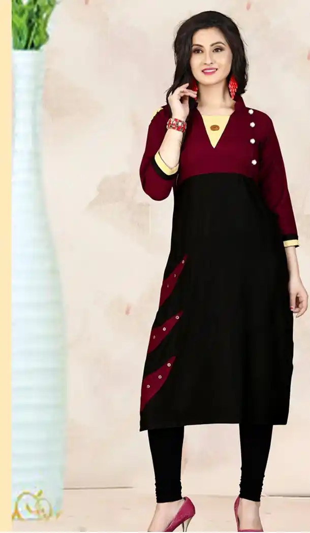 Black Color Rayon Party Wear Style Readymade Kurti | FHKF735469975