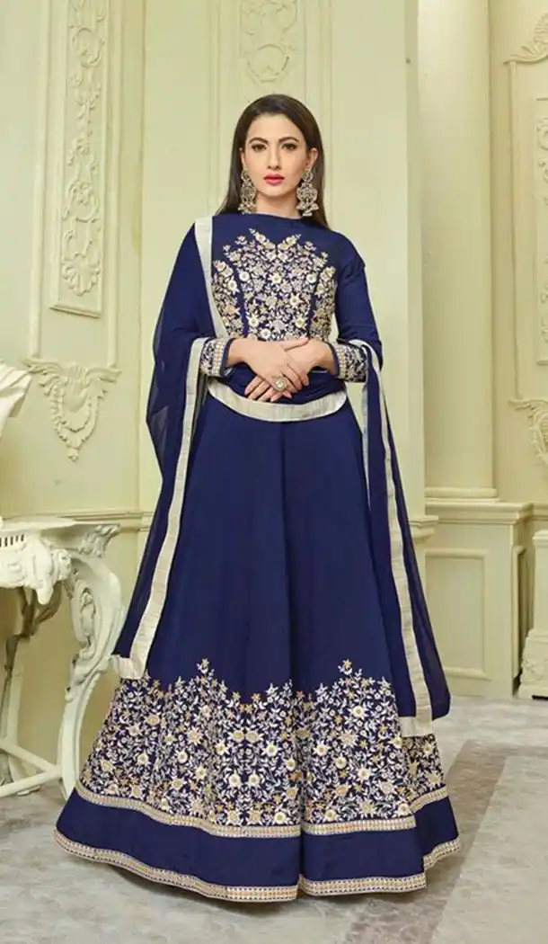Blue Color Silk Embroidery Anarkali Salwar Kameez | KF798776607