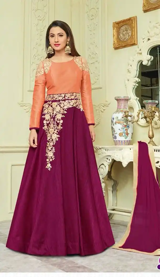Violet Color Silk Embroidery Anarkali Salwar Kameez | KF798776610