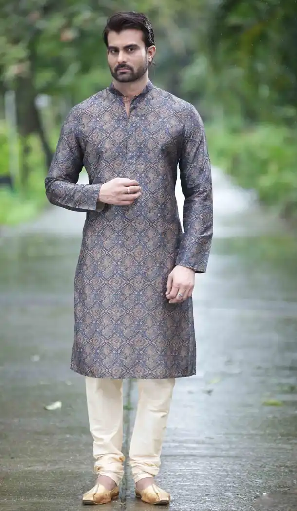 Eid Festival Mens Readymade Kurta Pajama in Blue Color | KF13876062